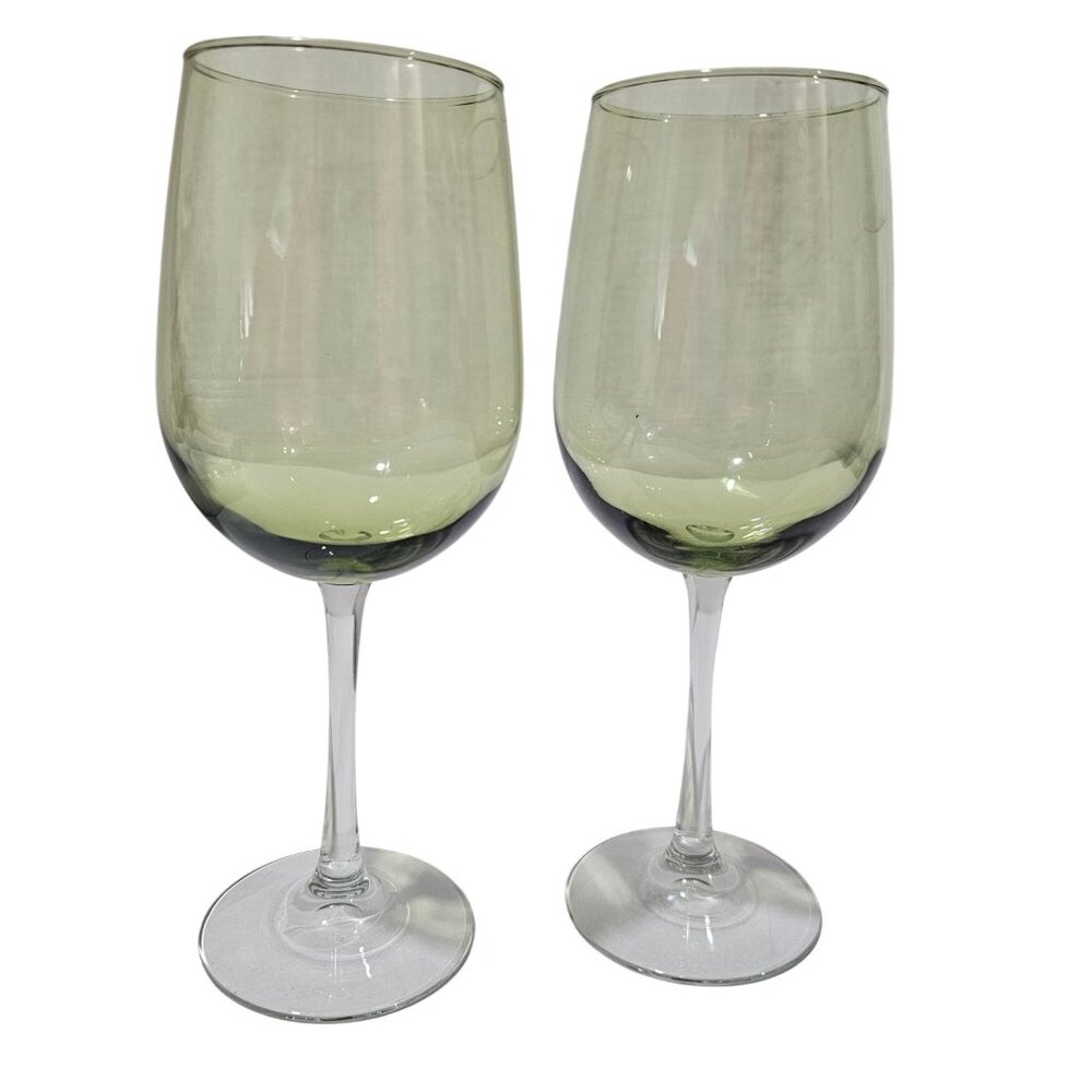 Vina Green Libbey Red Wine Goblet 9" blown glass 17oz set of 2 stylish romantic